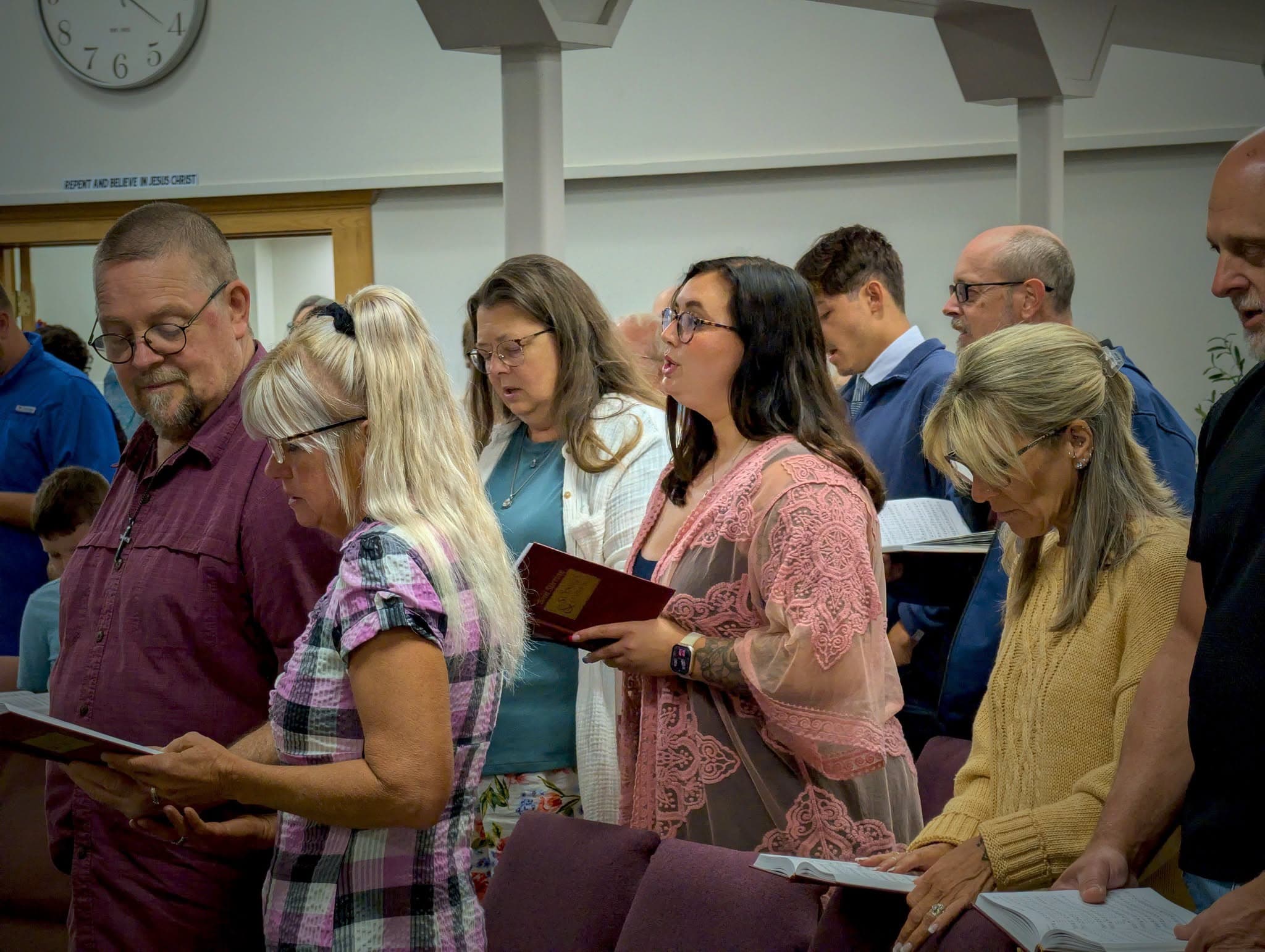 Congregation singing at Gethsemane Church in Pekin Illinois
