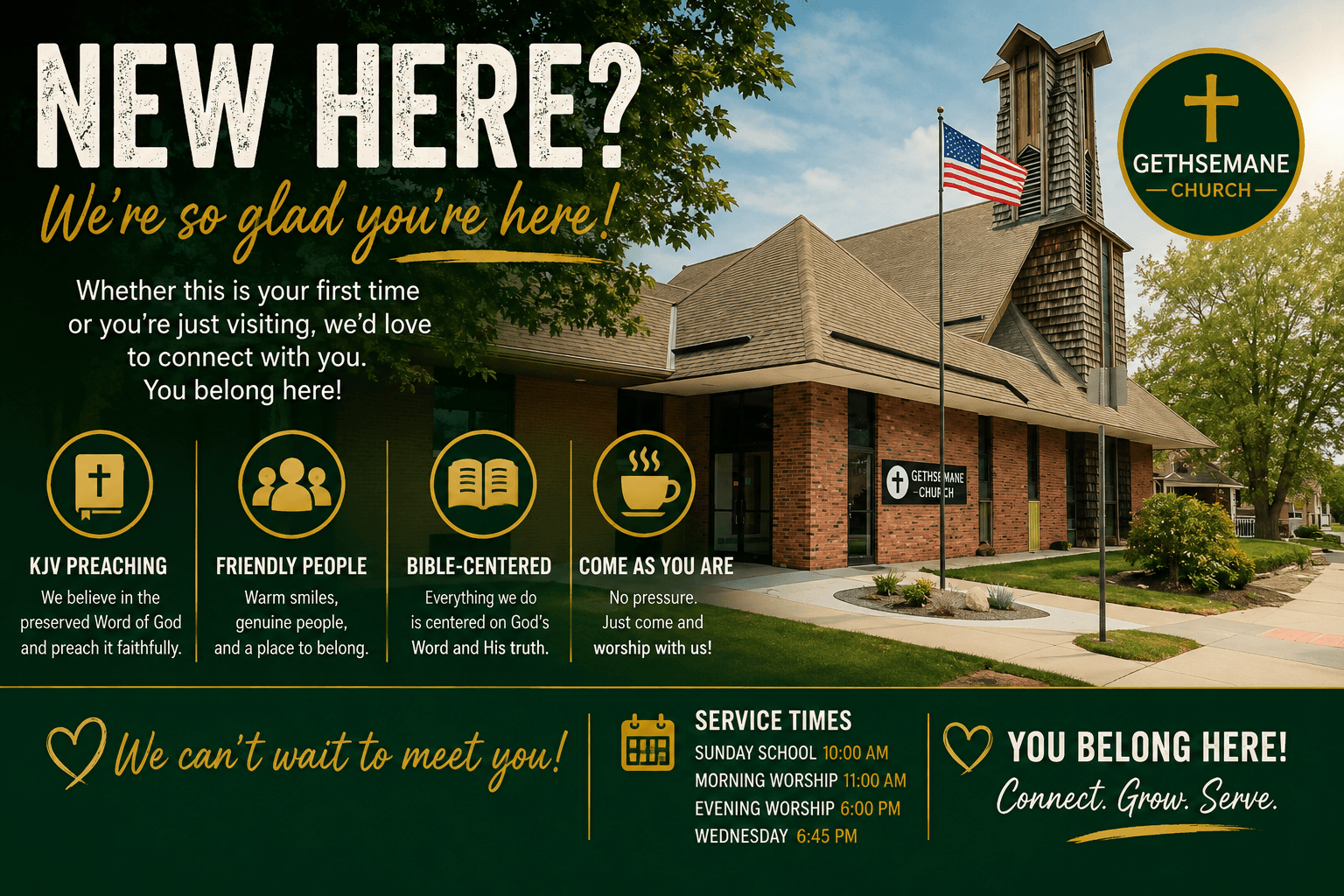 New Here welcome to Gethsemane Church in Pekin Illinois