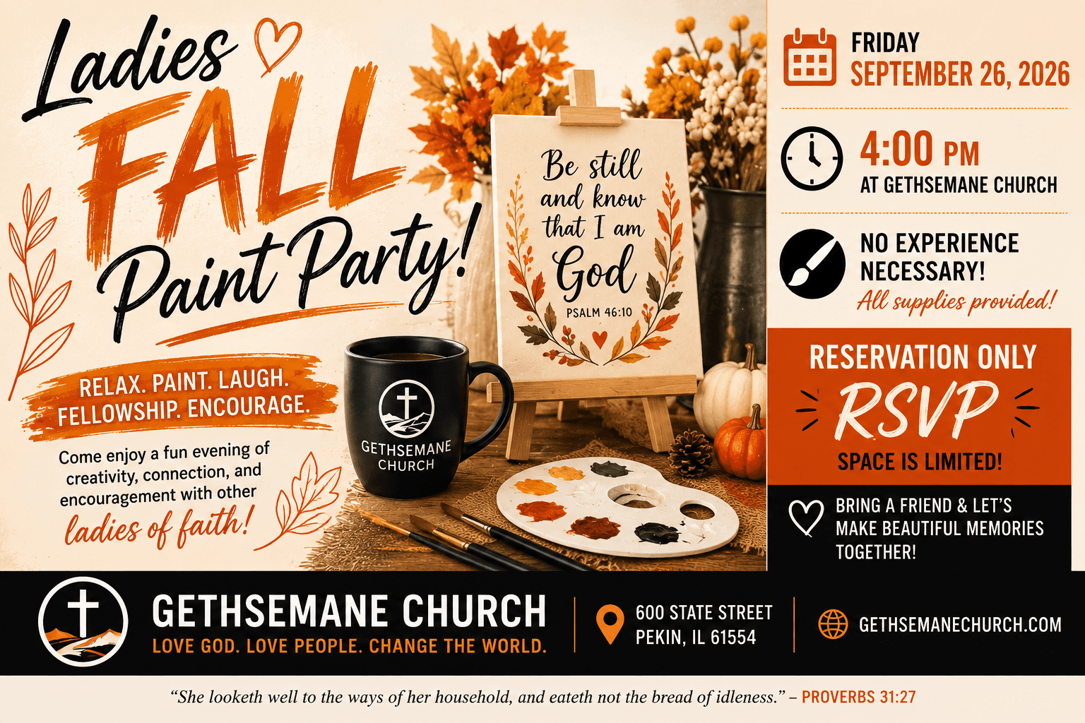 Ladies Fall Paint Party event at Gethsemane Church in Pekin Illinois