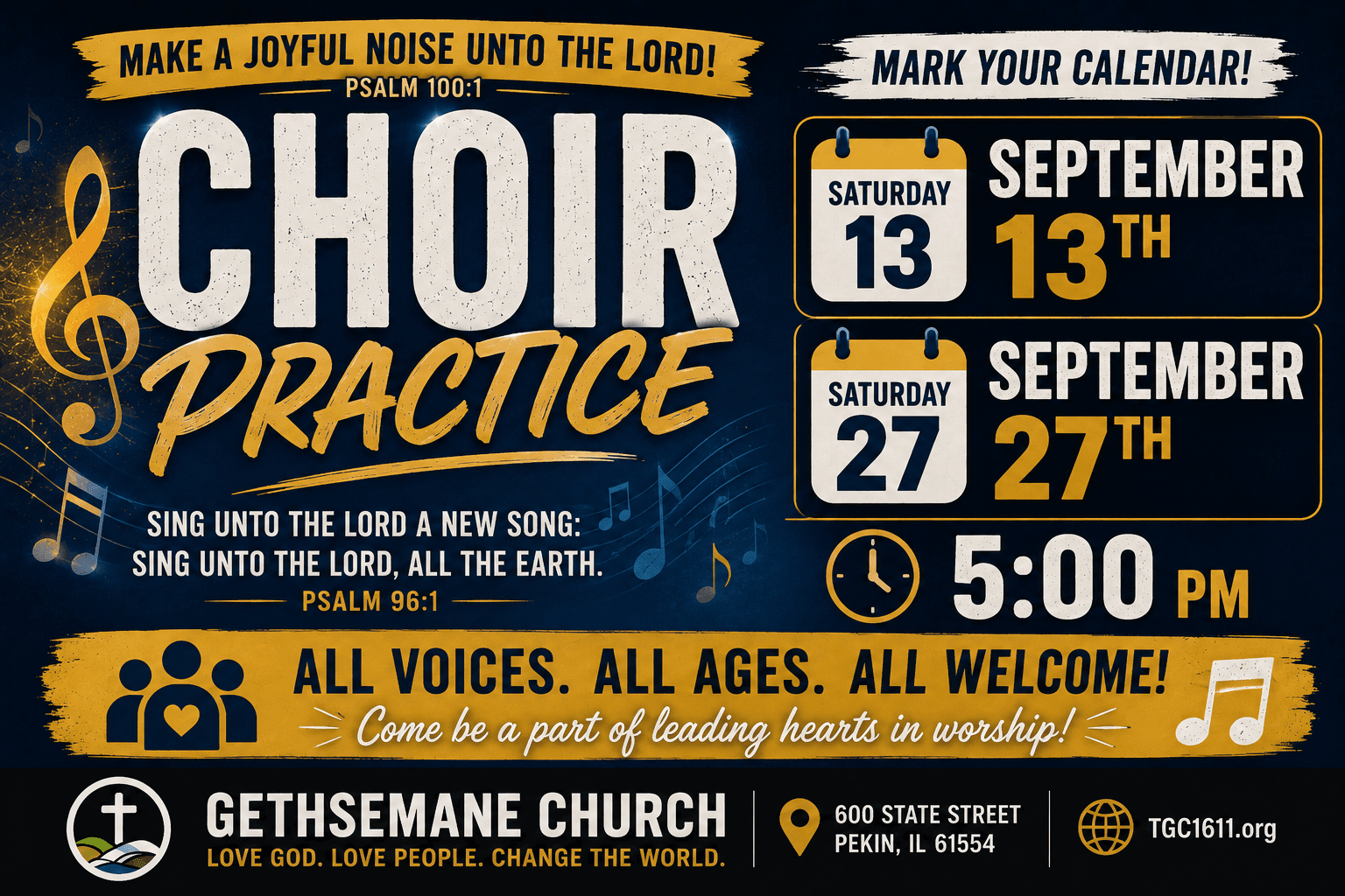 Choir Practice event flyer at Gethsemane Church in Pekin Illinois