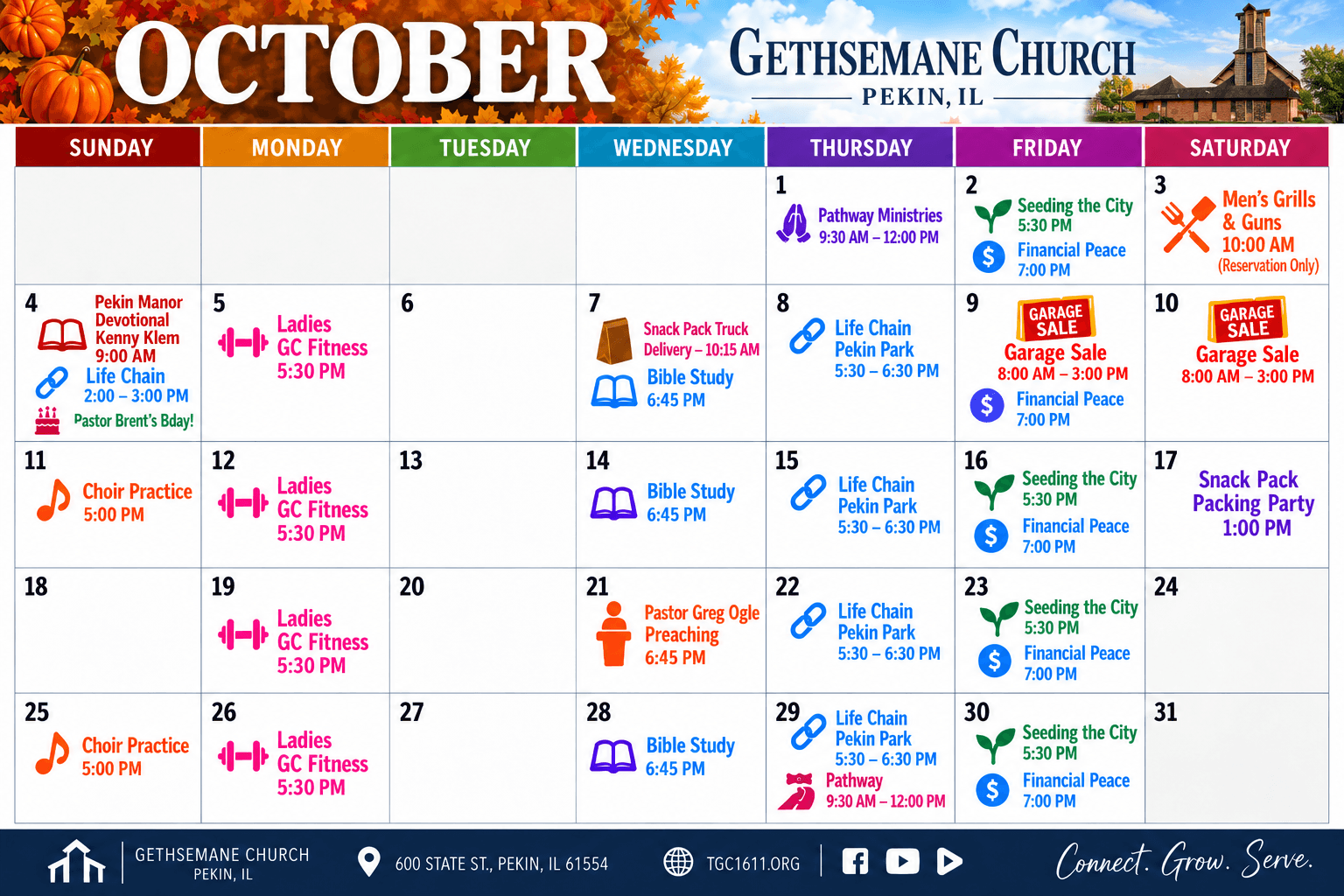 October 2026 events calendar for Gethsemane Church