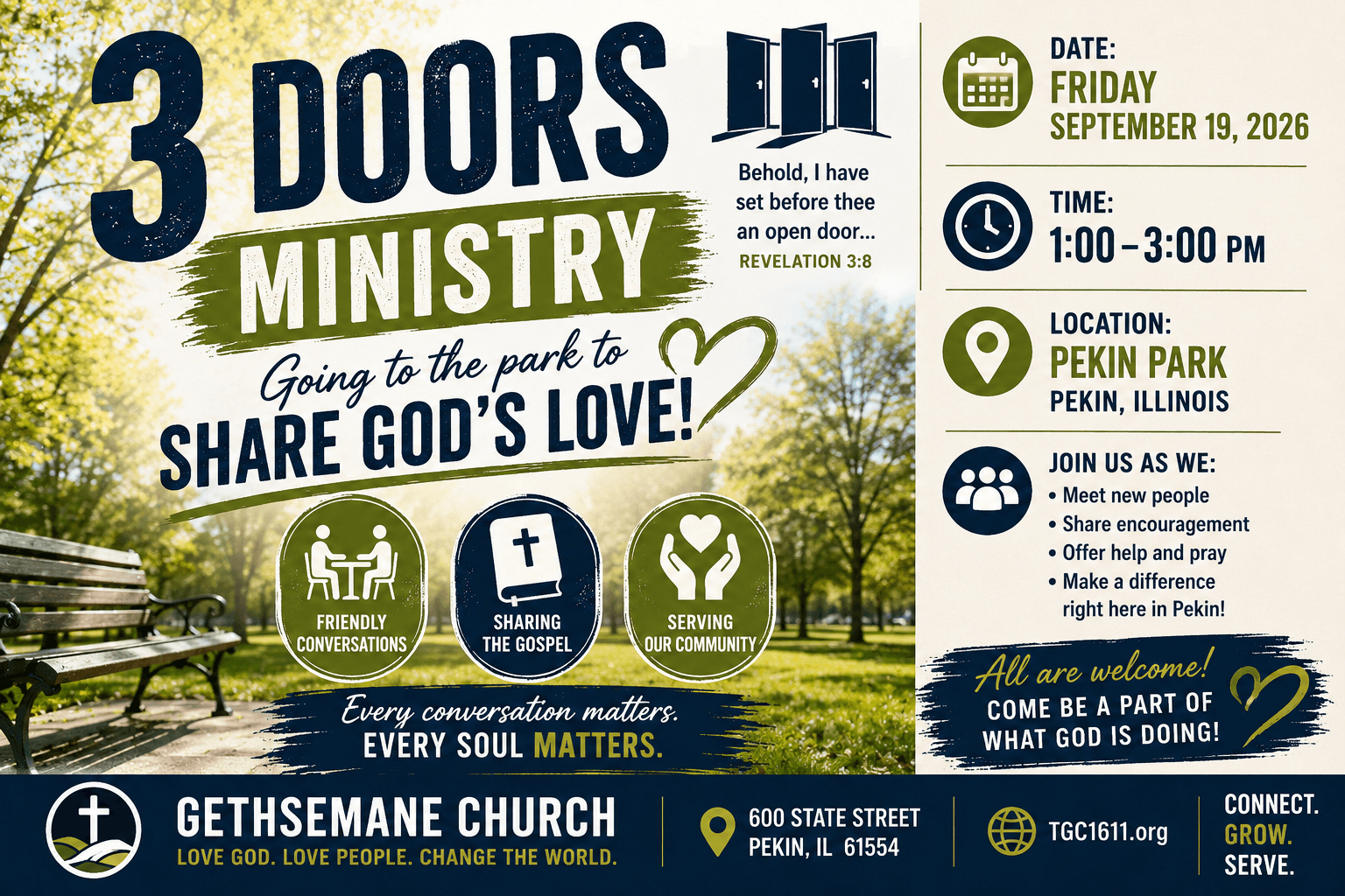 3 Doors Ministry event at Gethsemane Church in Pekin Illinois