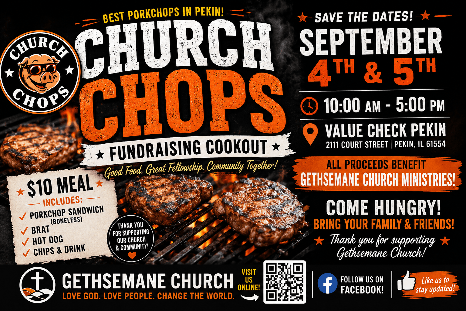 Church Chops Fundraising Cookout event at Gethsemane Church in Pekin Illinois